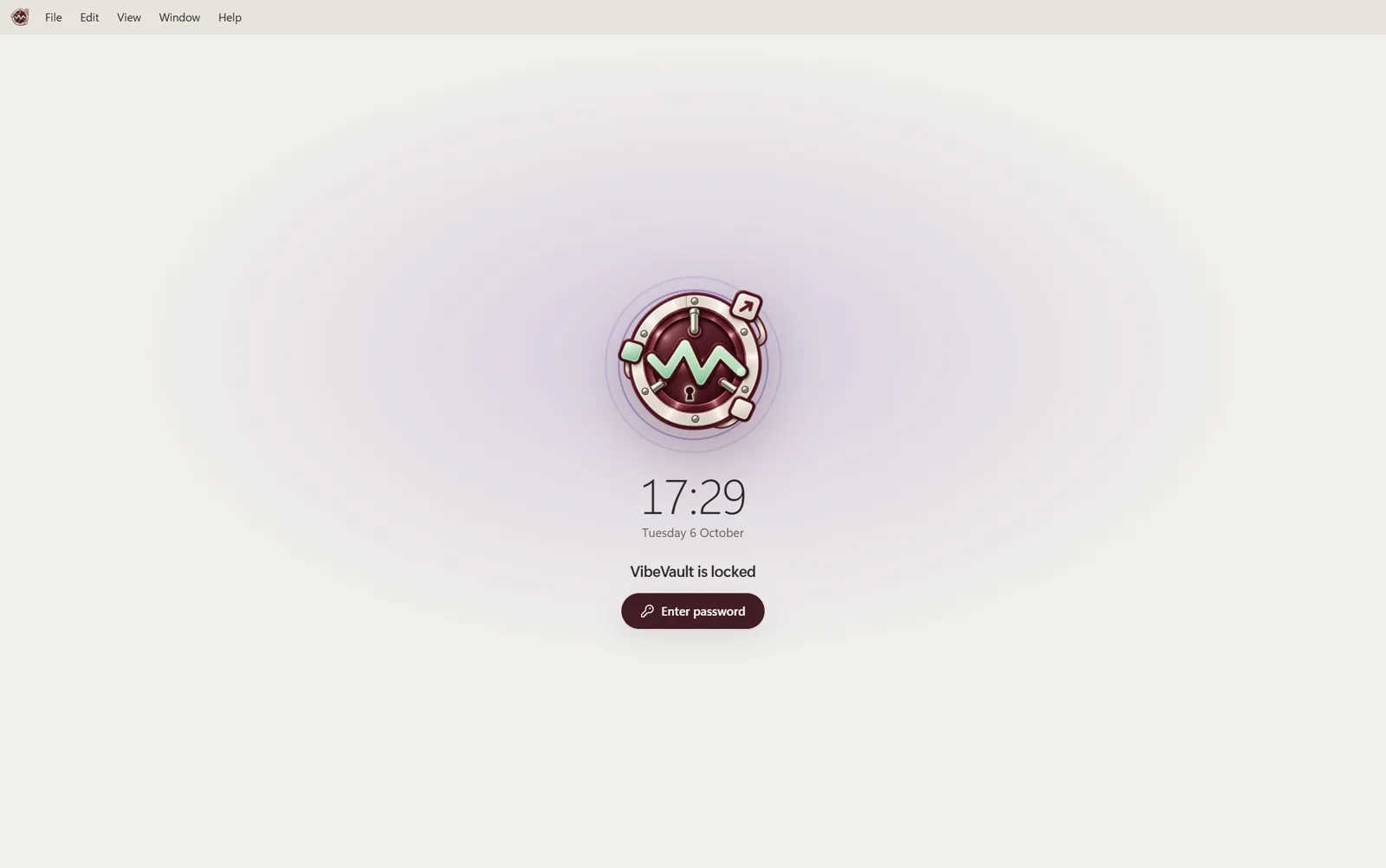 VibeVault’s optional app lock asking for a password before opening the workspace.